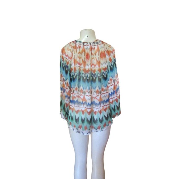 Sundance 100% Silk Green/Orange Blouse With Buttons Size L - Picture 4 of 7